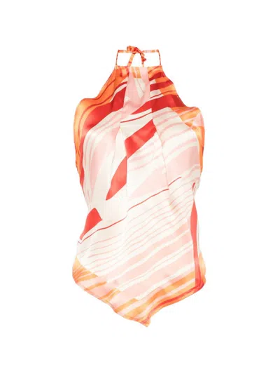Raquel Diniz Top Effetto Foulard Di Seta Arancione  In Multi