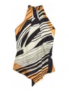 Raquel Diniz Halterneck Open Back Top Asymmetric Hem In Multi
