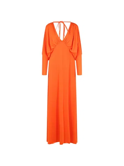 Raquel Diniz V-neck Tie Maxi Dress In Orange