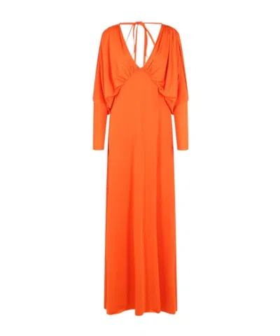 Raquel Diniz V-neck Tie Maxi Dress In Orange