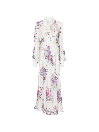Raquel Diniz Valerie Floral-print Tie-neck Maxi Dress In White