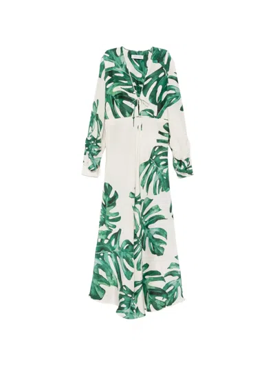 Raquel Diniz Valerie Leaf-print Front-tie Dress In White