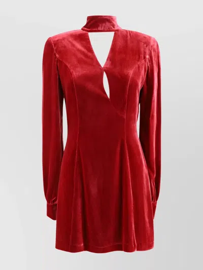Raquel Diniz Velvet V-neck Dress With Cut-out Front In Red