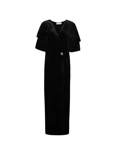 Raquel Diniz Velvet Wrap Maxi Dress In Black
