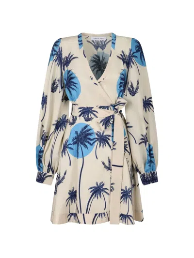 Raquel Diniz V-neck Palm Tree Mini Dress In Neutral