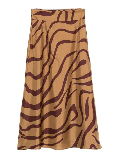 RAQUEL DINIZ ZEBRA SILK MIDI SKIRT