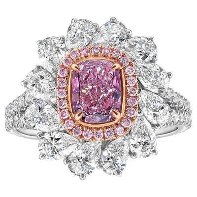 Pre-owned Rare Colors - 1 Carat Light Pink Cushion Diamond Cocktail Ring