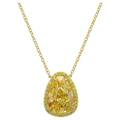 Pre-owned Rare Colors - 10 Carat Light Yellow Diamond Pear Shape Halo Pendant