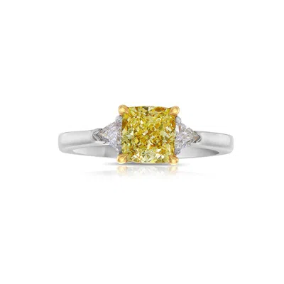 Pre-owned Rare Colors 1.5 Carat Fancy Yellow Cushion Diamond Engagement Ring