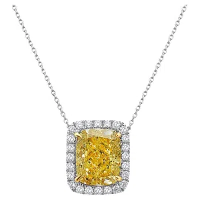 Pre-owned Rare Colors - 1.71ct Light Yellow Radiant In Diamond Halo Pendant Necklace