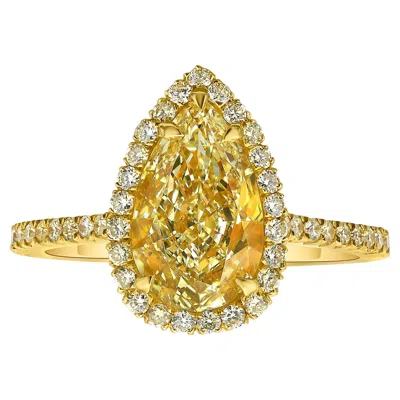 Pre-owned Rare Colors 2 Carat Pear Shape Yellow Diamond Halo Ring -