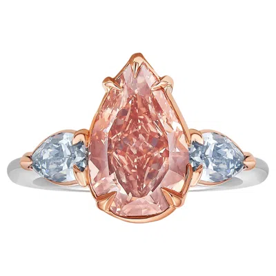 Pre-owned Rare Colors 2.22ct Fancy Deep Brown-pink Pear Diamond Ring With Blue Diamonds -