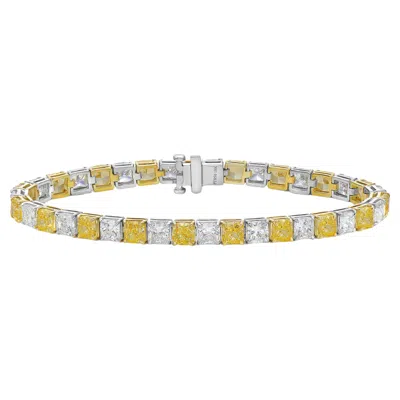 Pre-owned Rare Colors 25 Carat Fancy Yellow And White Cushion Diamond Alternating Tennis Bracelet