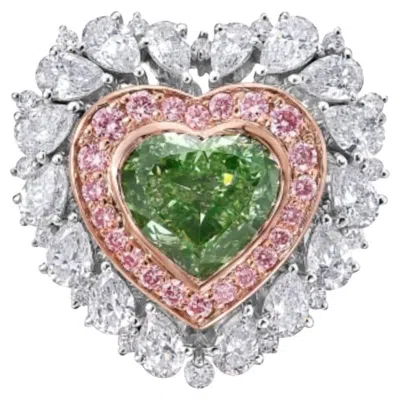 Pre-owned Rare Colors 2.70ct Green Diamond Heart Shape Diamond Ring -