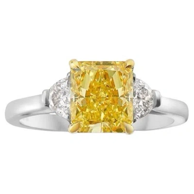 Pre-owned Rare Colors - 3 Carat Fancy Yellow Cushion Cut Diamond Engagement Ring