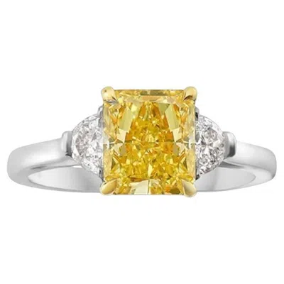 Pre-owned Rare Colors 3 Carat Fancy Yellow Cushion Diamond Engagement Ring