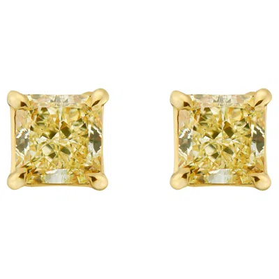 Pre-owned Rare Colors - 3 Carat Fancy Yellow Radiant Diamond Studs