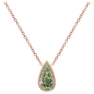 Pre-owned Rare Colors 3 Carat Green Pear Diamond In Pink Bezel Pendant Necklace