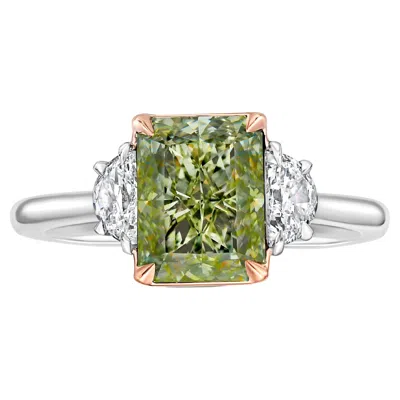 Pre-owned Rare Colors 3 Carat Greenish Yellow Diamond Engagement Ring -