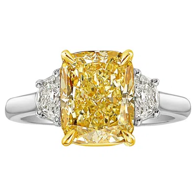 Pre-owned Rare Colors - 3.48ct Fancy Yellow Cushion Diamond Engagement Ring