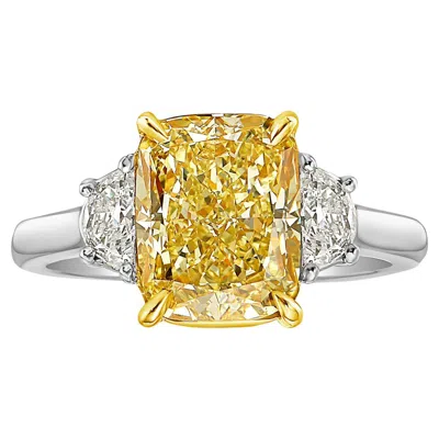 Pre-owned Rare Colors - 3.48ct Vvs1 Fancy Yellow Elongated Cushion Diamond Engagement Ring
