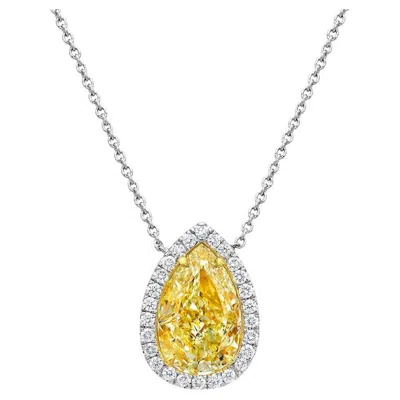 Pre-owned Rare Colors 3.51ct Yellow Pear Shape With White Halo Diamond Pendant Necklace