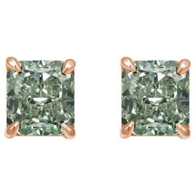 Pre-owned Rare Colors 3.52 Carat Green Diamond Chameleon Radiant Studs