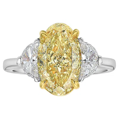 Pre-owned Rare Colors 3ct Fancy Intense Yellow Oval Diamond Three Stone Ring
