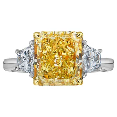 Pre-owned Rare Colors 3ct Fancy Yellow Elongated Radiant Cut Diamond Engagement Ring