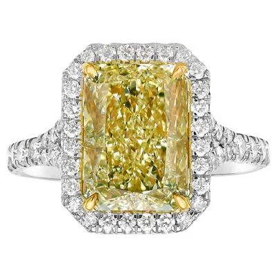 Pre-owned Rare Colors - 5ct Yellow Elongated Radiant Cut Diamond Halo Engagement Ring
