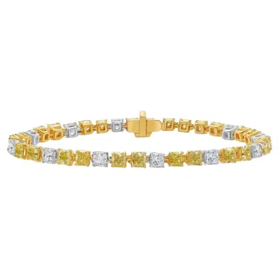 Pre-owned Rare Colors 8.6ct Yellow & White Diamond Tennis Bracelet