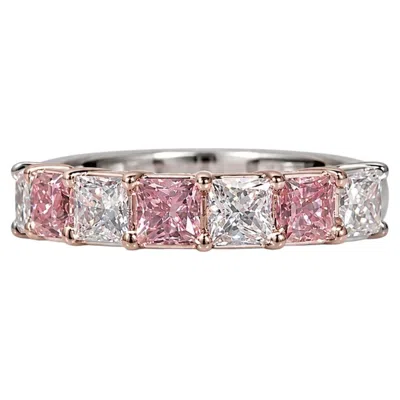 Pre-owned Rare Colors Alternating Fancy Pink And Colorless Diamond Half Eternity Band