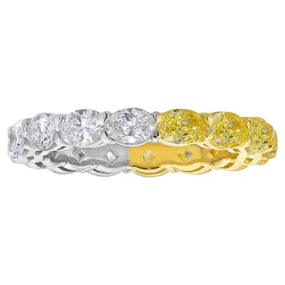 Pre-owned Rare Colors East West Oval Half Yellow And White Diamond Eternity Ring