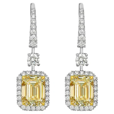 Pre-owned Rare Colors Emerald Cut Light Yellow Diamond Earrings -