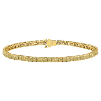 Pre-owned Rare Colors Fancy Intense Yellow Cushion Diamond Tennis Bracelet -