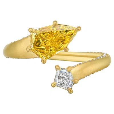 Pre-owned Rare Colors Fancy Vivid Yellow Diamond Spiral Ring