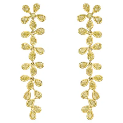 Pre-owned Rare Colors - Fancy Yellow Diamond Flower Earrings