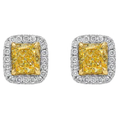 Pre-owned Rare Colors - Fancy Yellow Diamond Halo Stud Earrings