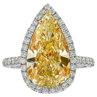 Pre-owned Rare Colors - Huge Looking 4.49ct Gia Light Yellow Vs1 Pear Shape Diamond Ring