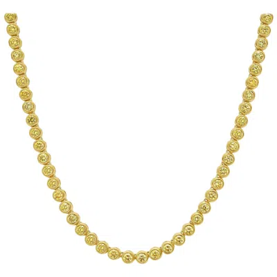 Pre-owned Rare Colors Intense Yellow Round Diamond Bezel Set Necklace