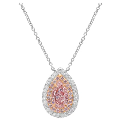 Pre-owned Rare Colors Light Pink Pear Diamond Double Halo Pendant -