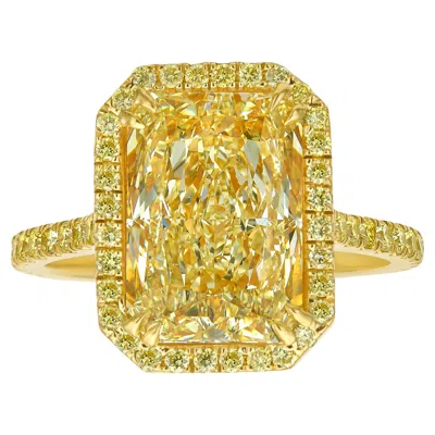 Pre-owned Rare Colors - Light Yellow Elongated Radiant Cut Diamond Engagement Ring