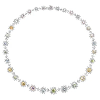 Pre-owned Rare Colors Mixed Fancy Color Diamond Floral Necklace In Multi