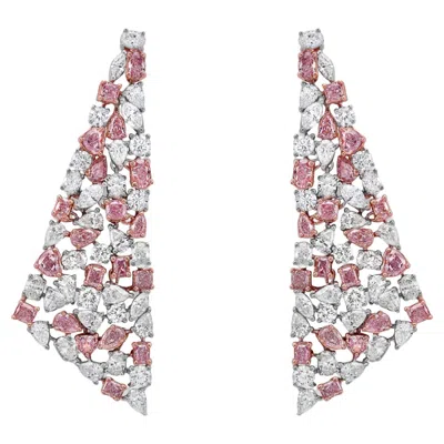 Pre-owned Rare Colors Mixed Pink And White Diamond Chandelier Earrings