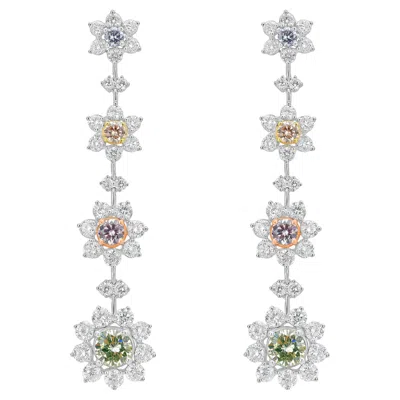 Pre-owned Rare Colors - Multicolor Diamond Flower Drop Earrings