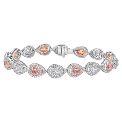 Pre-owned Rare Colors - Pear Shape White And Pink Diamond Diamond Bracelet