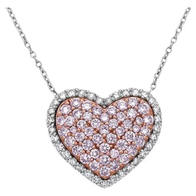 Pre-owned Rare Colors - Pink And White Diamond Heart Necklace