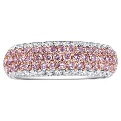 Pre-owned Rare Colors - Pink And White Natural Diamond Five Row Half Eternity Ring