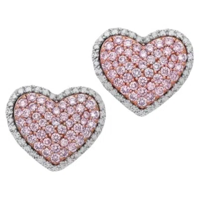 Pre-owned Rare Colors - Pink Diamond Heart Studs