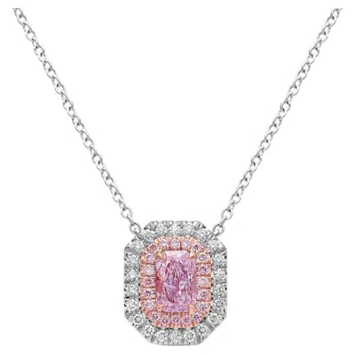 Pre-owned Rare Colors Pink Elongated Radiant Diamond Double Halo Pendant -